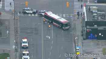 Truck driver arrested after crashing into TTC bus, six people hospitalized