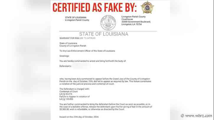 Livingston Parish warns of scam bench warrant letters sent out from 'Livingston Parish County'