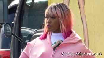 Keke Palmer spotted on set of I Love Boosters in a pink FAT SUIT with costar Naomi Ackie