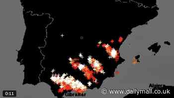 Shocking time lapse shows devastating frequency of lightning strikes moving across Spain as death toll in Valencia floods hits 202