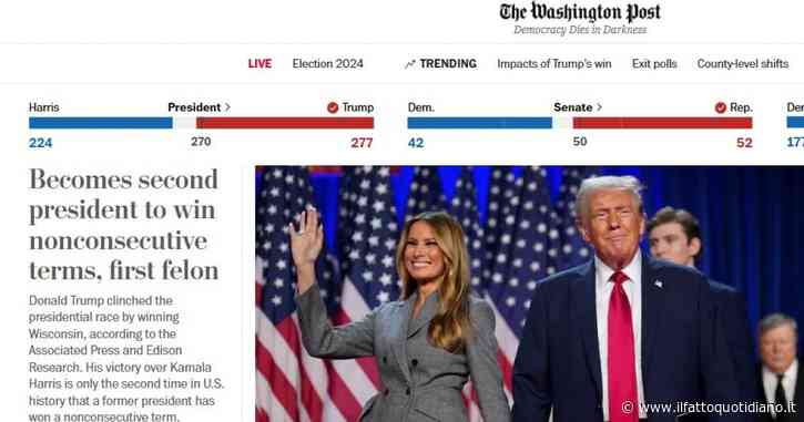 “Diventa il secondo presidente rieletto non consecutivamente, il primo criminale”: cosi il Washington Post annuncia la vittoria di Trump