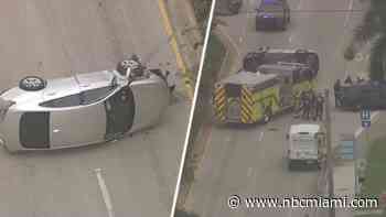 Cat, people treated after rollover crash on Federal Highway in Hallandale Beach