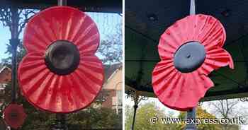 Fury as 'mindless' vandals smash giant Remembrance Day poppy in UK town