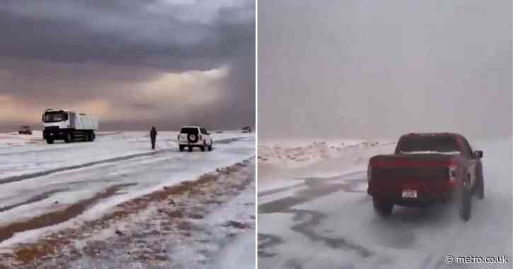 Saudi Arabian desert turned into winter wonderland for first time in history