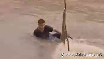 Man finds out the hard way what happens when you try to swim in floodwaters