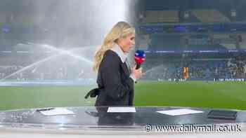 Sky Sports pundits are forced to run for cover on live TV as pitch sprinkler interrupts the broadcast