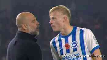 Watch heated moment Pep Guardiola loses it with Brighton star after late clash with Erling Haaland as Man City boss reels from another damaging defeat