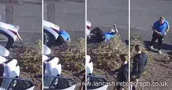 WATCH: Man climbs into green bin to stamp down waste...but then topples over