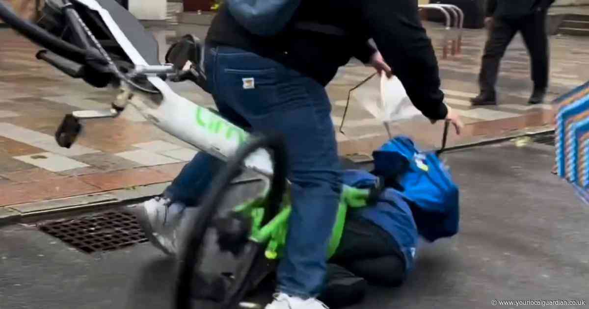 Watch as an E-bike rider crashes into child crossing cycle lane