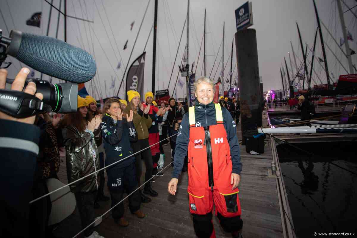 Yachtswoman Pip Hare sets off on solo, non-stop round-the-world race