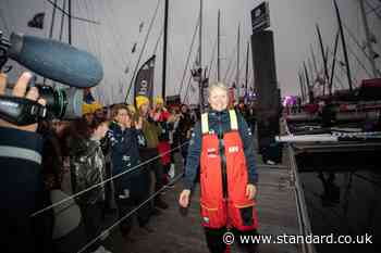 Yachtswoman Pip Hare sets off on solo, non-stop round-the-world race