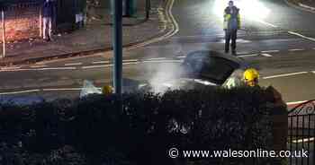 Shocked students wake to find burning wreckage at bottom of garden