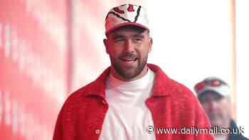 Travis Kelce rocks red cardigan as he arrives for Chiefs game... shortly before Taylor Swift joins him