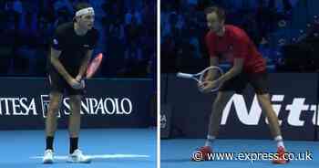 Taylor Fritz laughs at Daniil Medvedev as Russian uses racket upside down mid-match