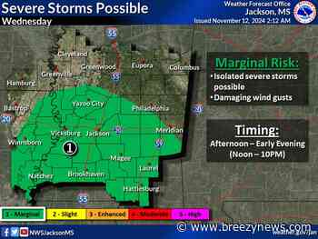 Storms Possible Locally on Wednesday