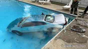 Vehicle submerged in residential pool in Dunn sends one to hospital following crash