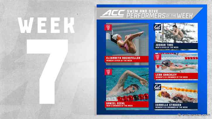 Diehl, Shackley & Stadden Named ACC Swimmers of the Week