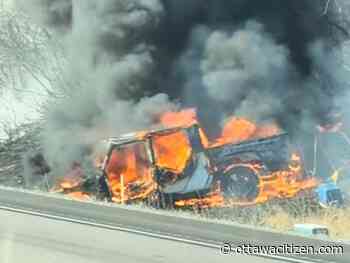 No serious injuries in pickup truck fire on Highway 401