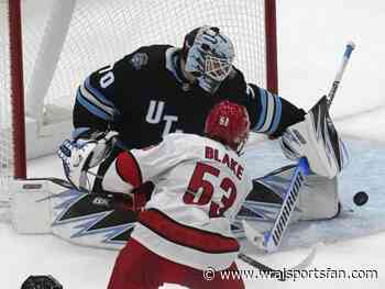 Utah scores 3 goals in 2 1/2 minutes in 3rd, Vejmelka has 49 saves in 4-1 win over Hurricanes