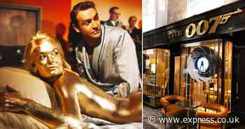 James Bond Goldfinger movie props on display for free at 007 bar for limited time only