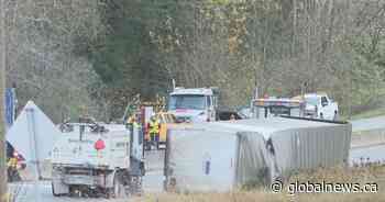 Alberta semi-truck driver fined for crash that blocked B.C. highway for hours