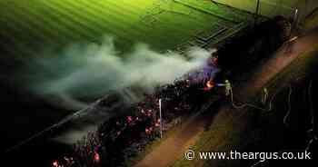 Children were sat in football stadium when it is believed to have been set alight