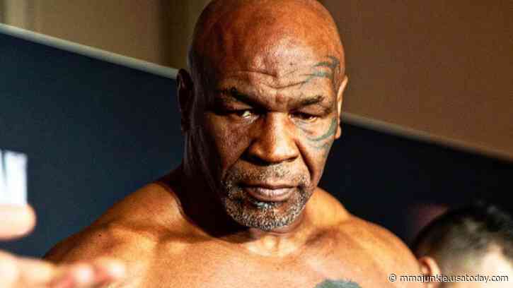 First look: Mike Tyson steps on the scale for Jake Paul fight