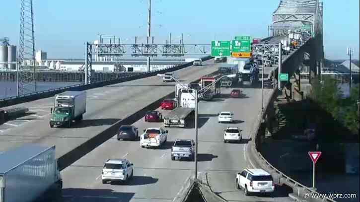 Westbound traffic on I-10 backed up from I-10/I-12 split to Mississippi River Bridge after truck fire