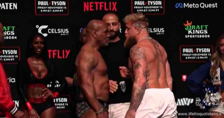 Mike Tyson schiaffeggia l’avversario Jake Paul nell’ultimo incontro pre-match