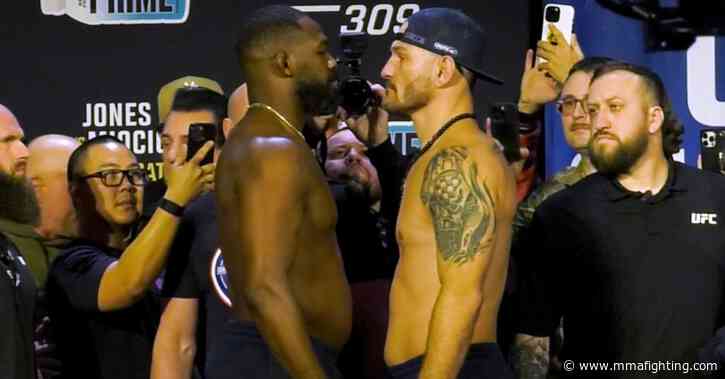 UFC 309 final faceoffs: Watch Jon Jones, Stipe Miocic shake hands, square off for final time