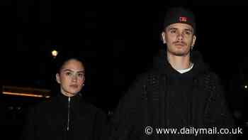 Romeo Beckham puts on a loved up display with new girlfriend Kim Turnbull as the pair arrive hand in hand at Chiltern Firehouse