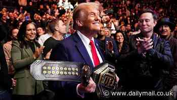 Trump's fight night: President-elect, 78, attends UFC clash alongside Elon Musk, Kid Rock, Joe Rogan, Robert F. Kennedy Jr. and of course Dana White - before being GIVEN the championship belt