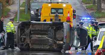 Police investigate after car rolls over in residential street