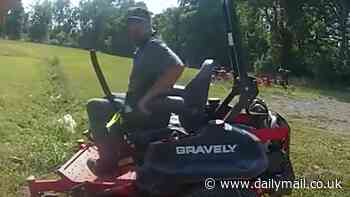 Man pulls gun on cop after attempting to ride away on lawnmower... before shooting himself in hand