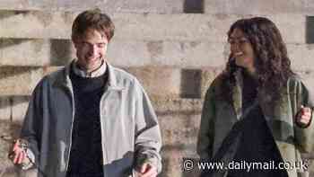 Zendaya and Robert Pattinson are seen laughing while filming the A24 movie The Drama in Massachusetts