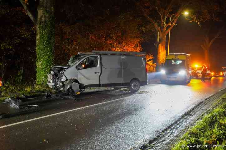 Bestelbus botst tegen boom, bestuurder gewond naar ziekenhuis