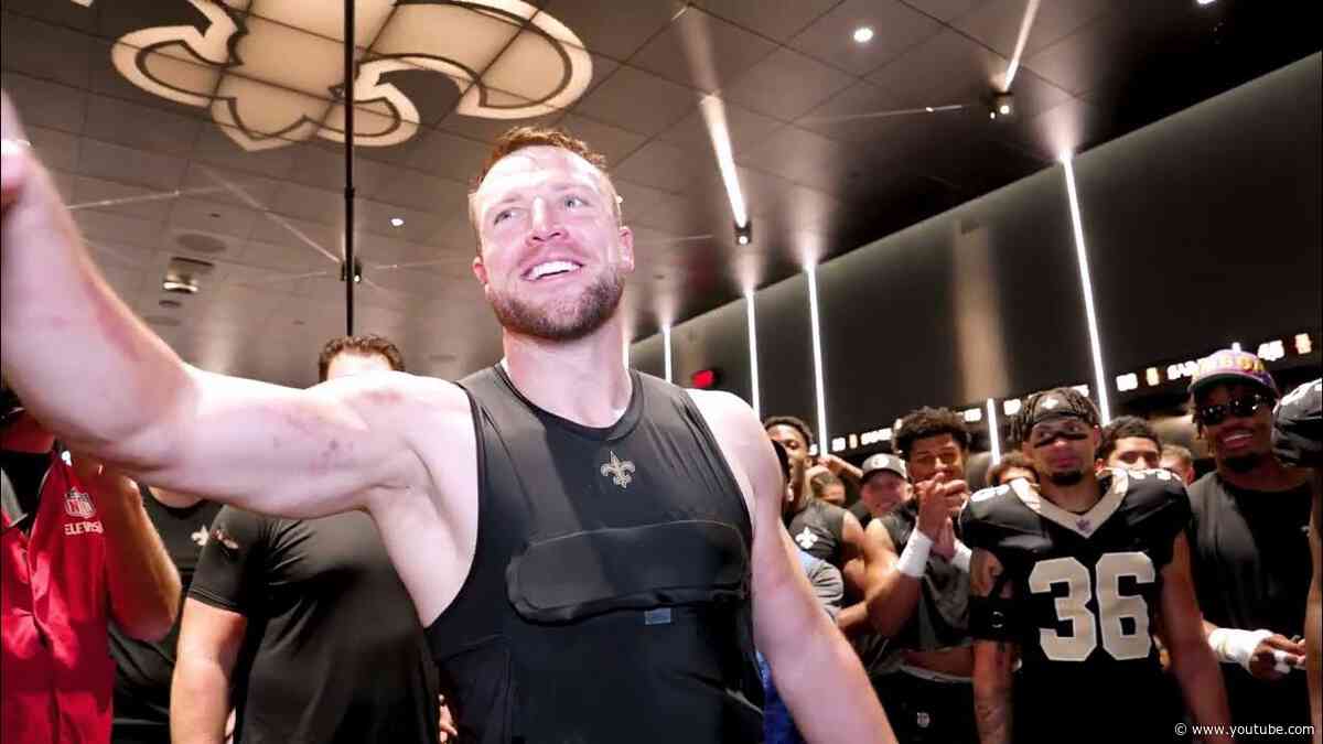 Darren Rizzi's Game Ball to Taysom Hill in Saints Locker Room after Win