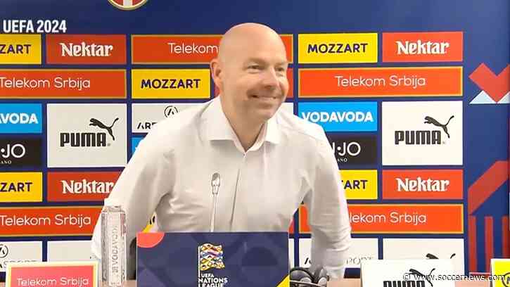 Denmark boss Brian Riemer leaves press conference after Serbia draw without being asked any questions (Video)