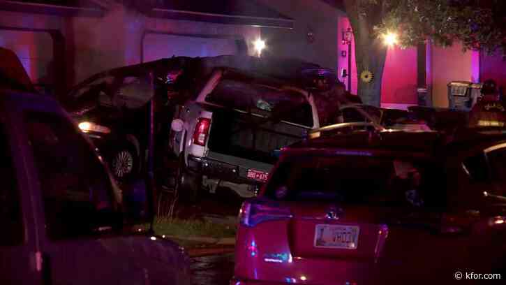 Vehicle crash in NE OKC neighborhood sparks fire