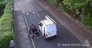 Shocking moment man escapes being bundled into white van by thugs in kidnap bid