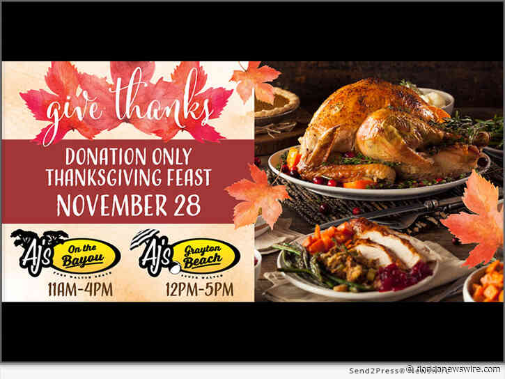 AJ’s on the Bayou 2024 Free Thanksgiving Day Feast on the Emerald Coast Announced