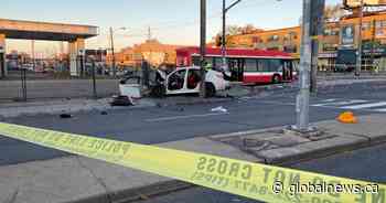 Toronto police arrest 3 after tracing history of stolen BMW that crashed with TTC bus