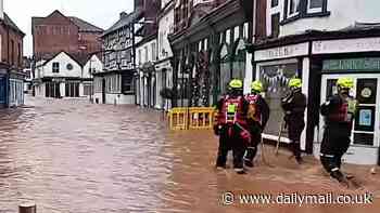 Flash floods in England: The moment raging floodwaters envelop a town in seconds as Storm Bert causes travel chaos and death toll rises to five