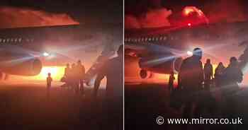 Terrifying moment plane bursts into flames in Turkey as families flee after horror landing