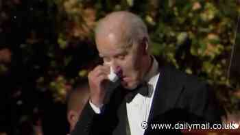 Touching moment Joe Biden breaks down in tears as Jill hails her 'husband and hero' during President's final farewell dinner at the White house... but there's no sign of Kamala