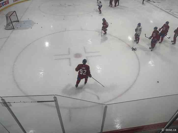 Patrik Laine practices with a regular jersey