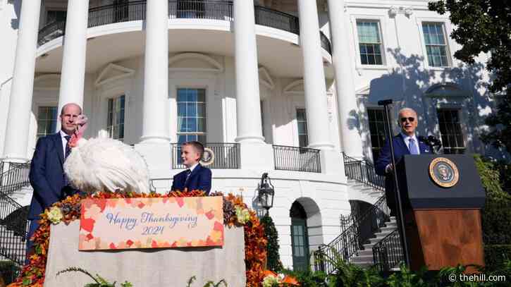 Biden pardons turkeys Peach and Blossom for his last Thanksgiving event