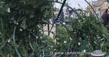 Cambridgeshire Christmas tree topples after someone 'removes sandbags' in 'disgraceful' move