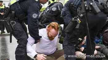 Climate change protesters block off major road to Parliament House - before being dragged away by cops