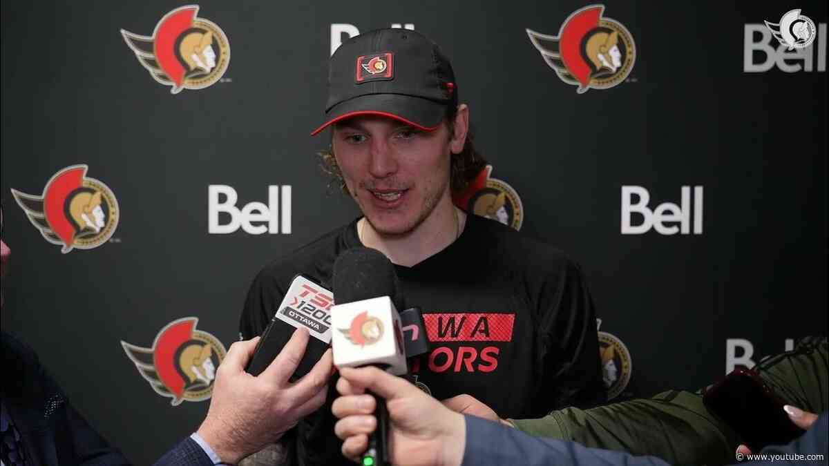 Tim Stützle, Adam Gaudette, Tyler Kleven, Travis Green Postgame Media vs SJS